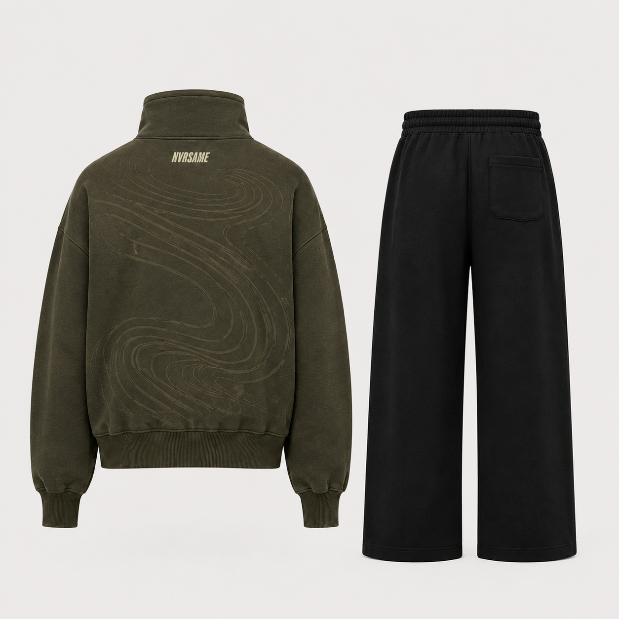 NVRSAME® OLIVE SET – Heavyweight Quarter Zip & Wide Leg Pants