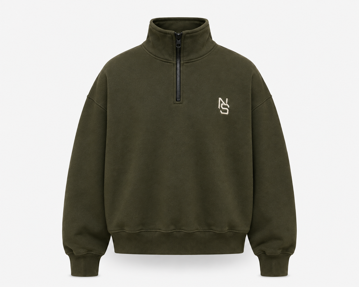 NVRSAME OLIVE MOTION — HEAVYWEIGHT HALF-ZIP